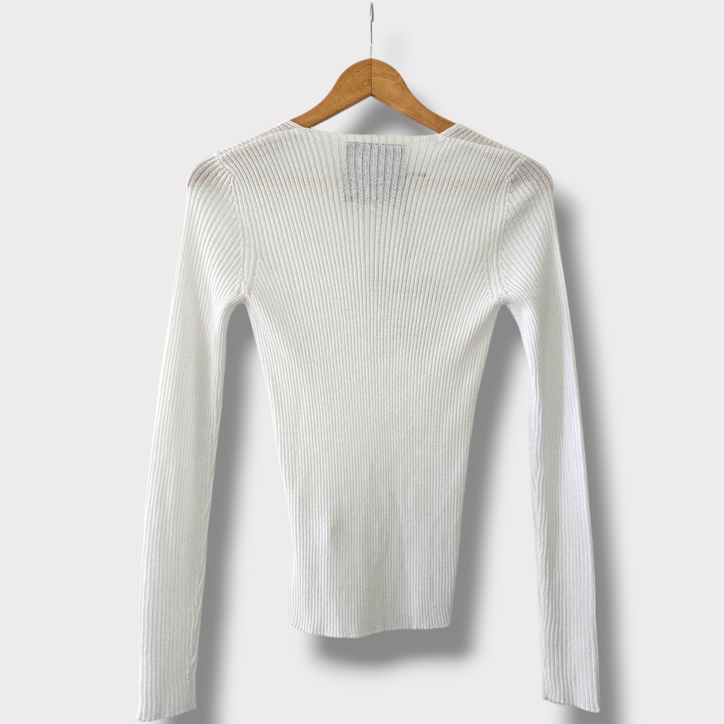 8PM Designer White Ribbed V-Neck Jumper – Size XS – NWT – RRP $189