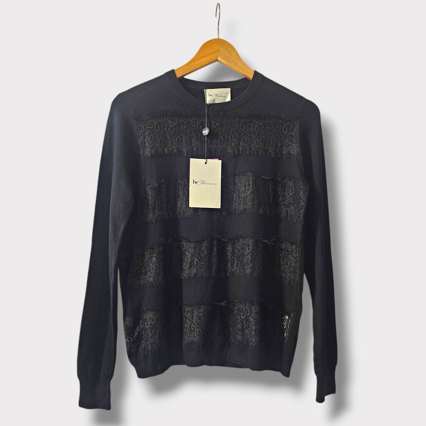 Be Blumarine Black Jumper UK 8 – NWT – RRP £414 – Lace Detail Knitwear