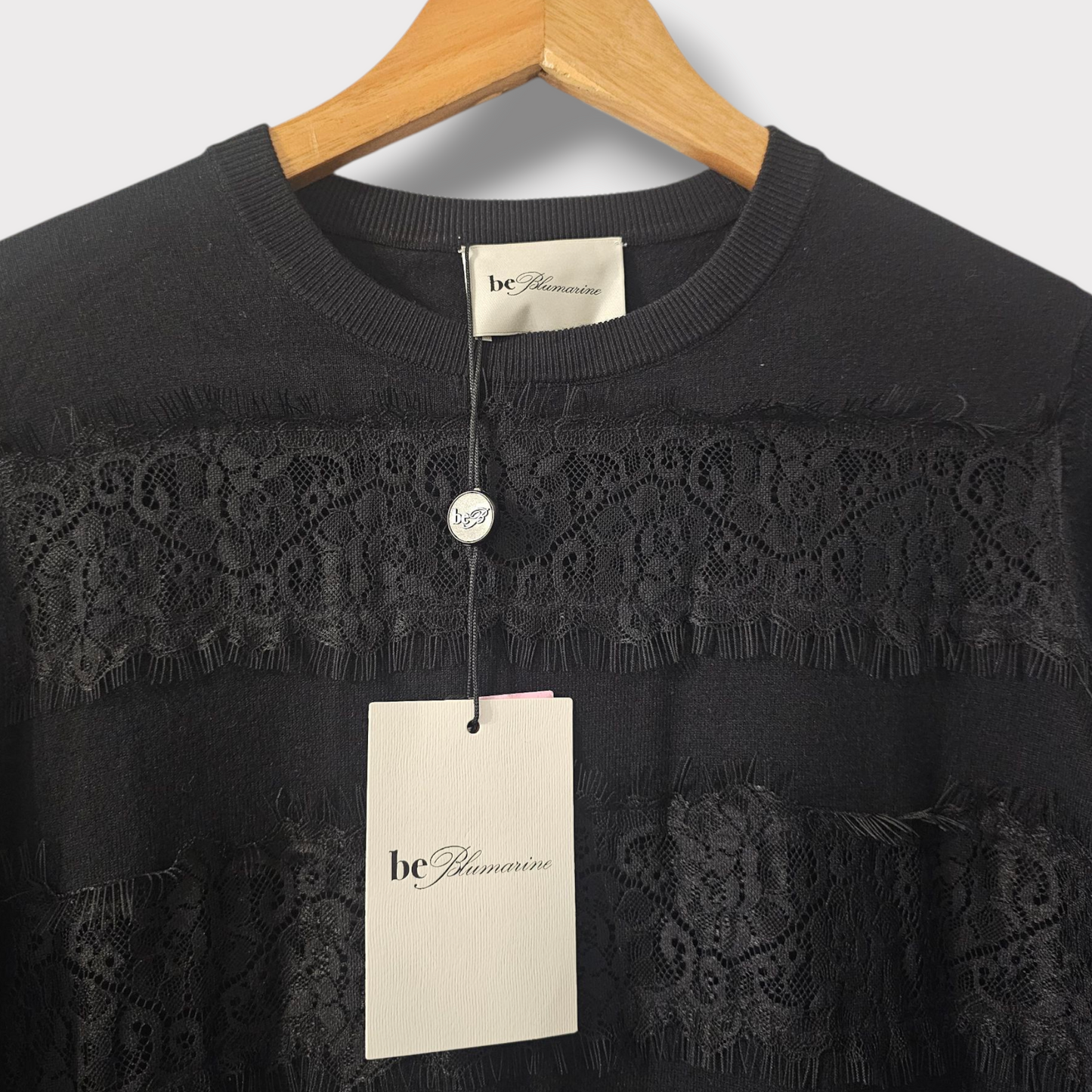 Be Blumarine Black Jumper UK 8 – NWT – RRP £414 – Lace Detail Knitwear