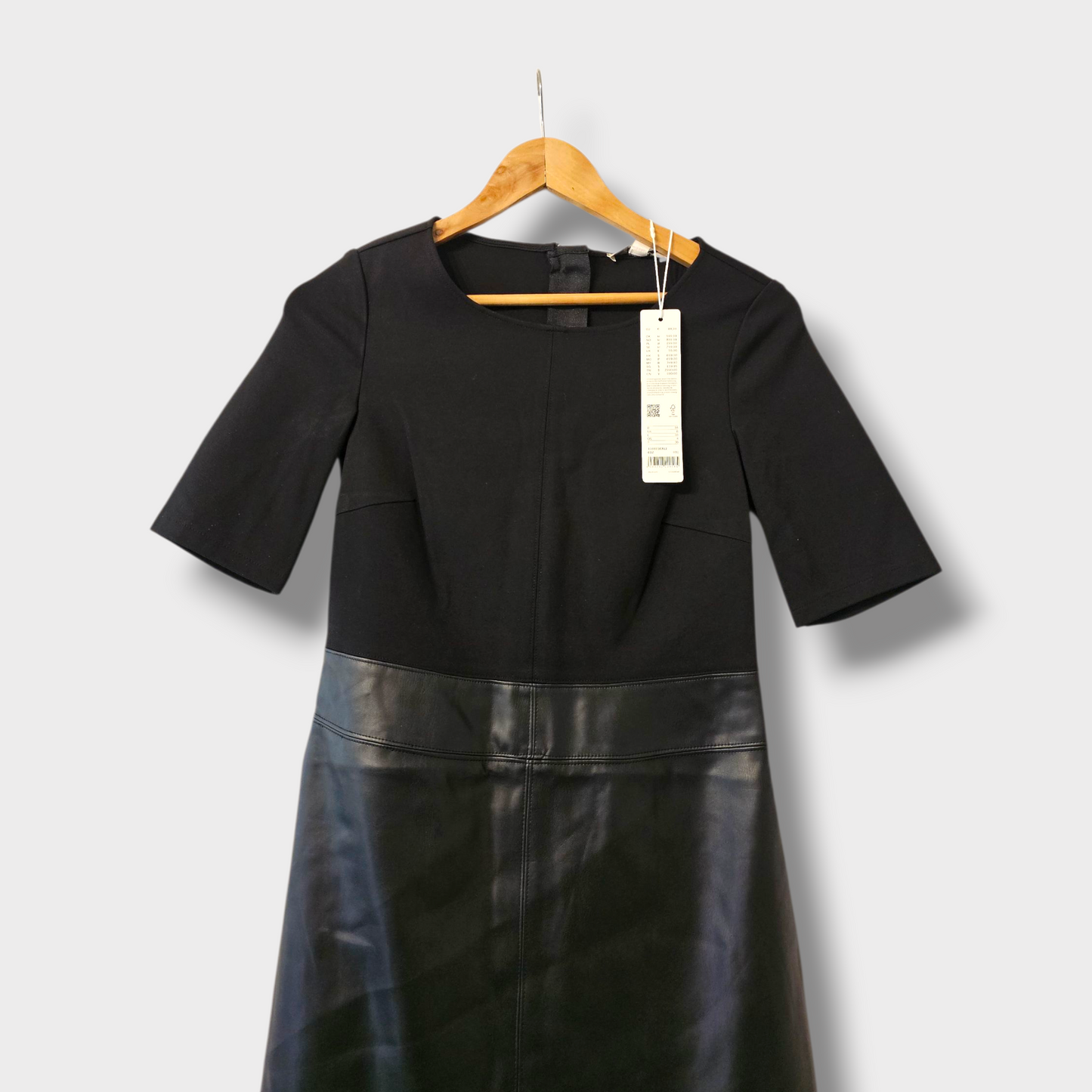 Esprit Black Faux Leather Panel Dress – UK 8 – New with Tags