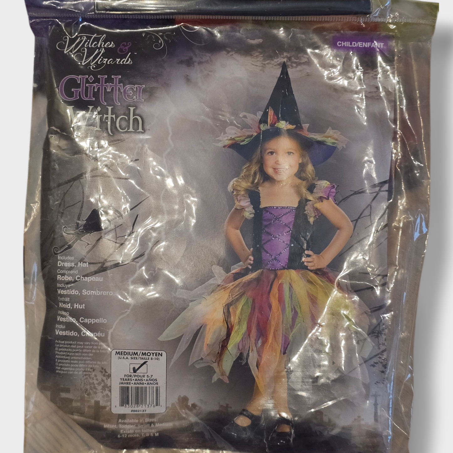 Children’s Glitter Witch Costume – Age 5, New