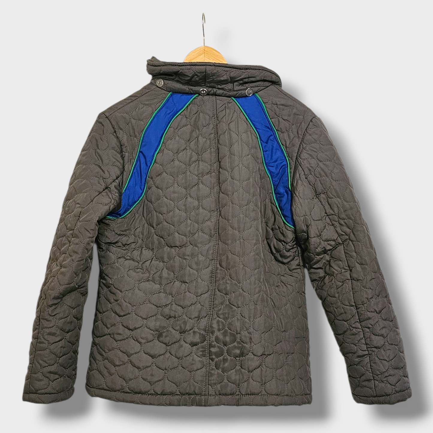 Atmosphere Grey Quilted Coat – Size 12, Blue/Green Detail, Zip-Up with Pockets
