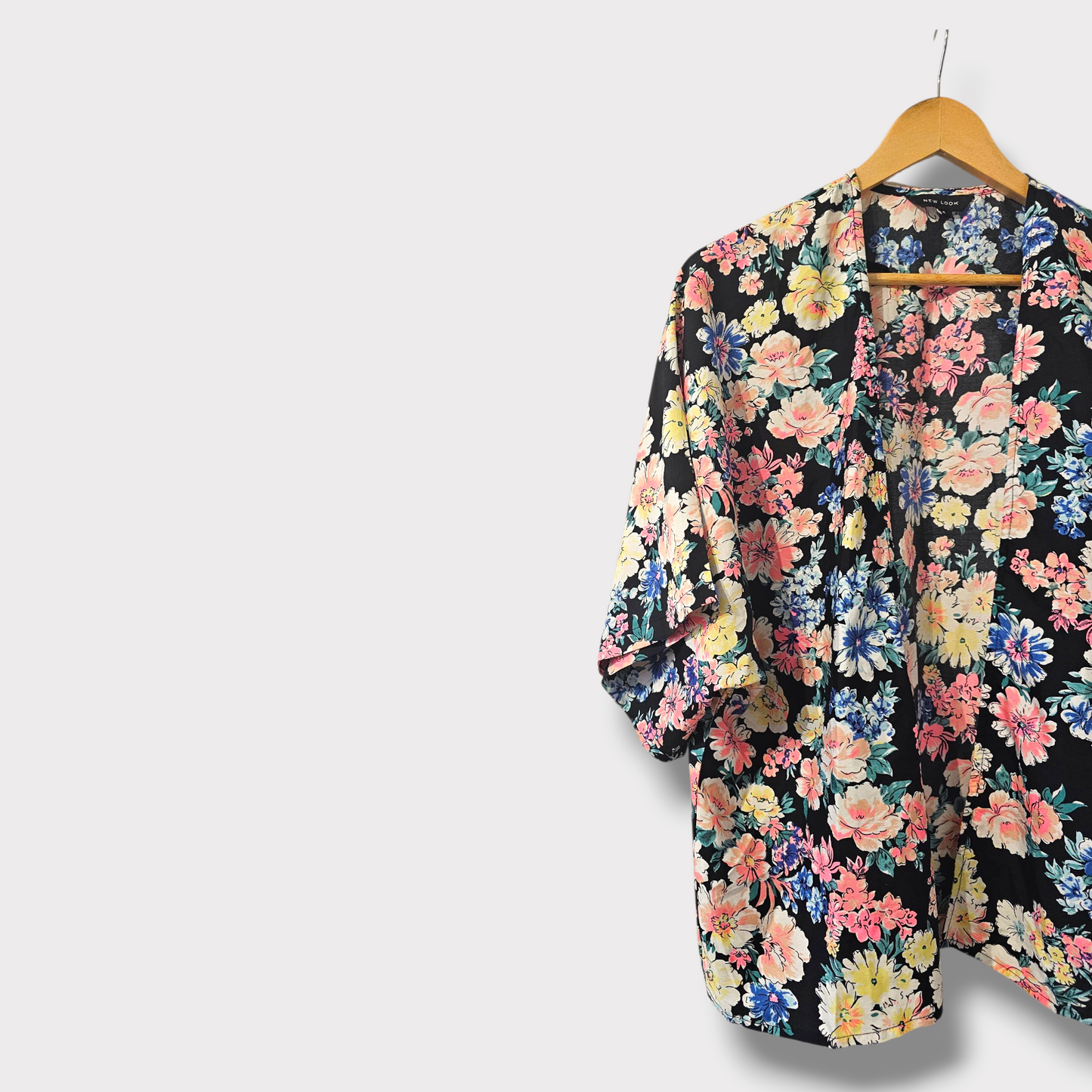 New Look Floral Kimono – Black Multi-Colour – Size UK 8