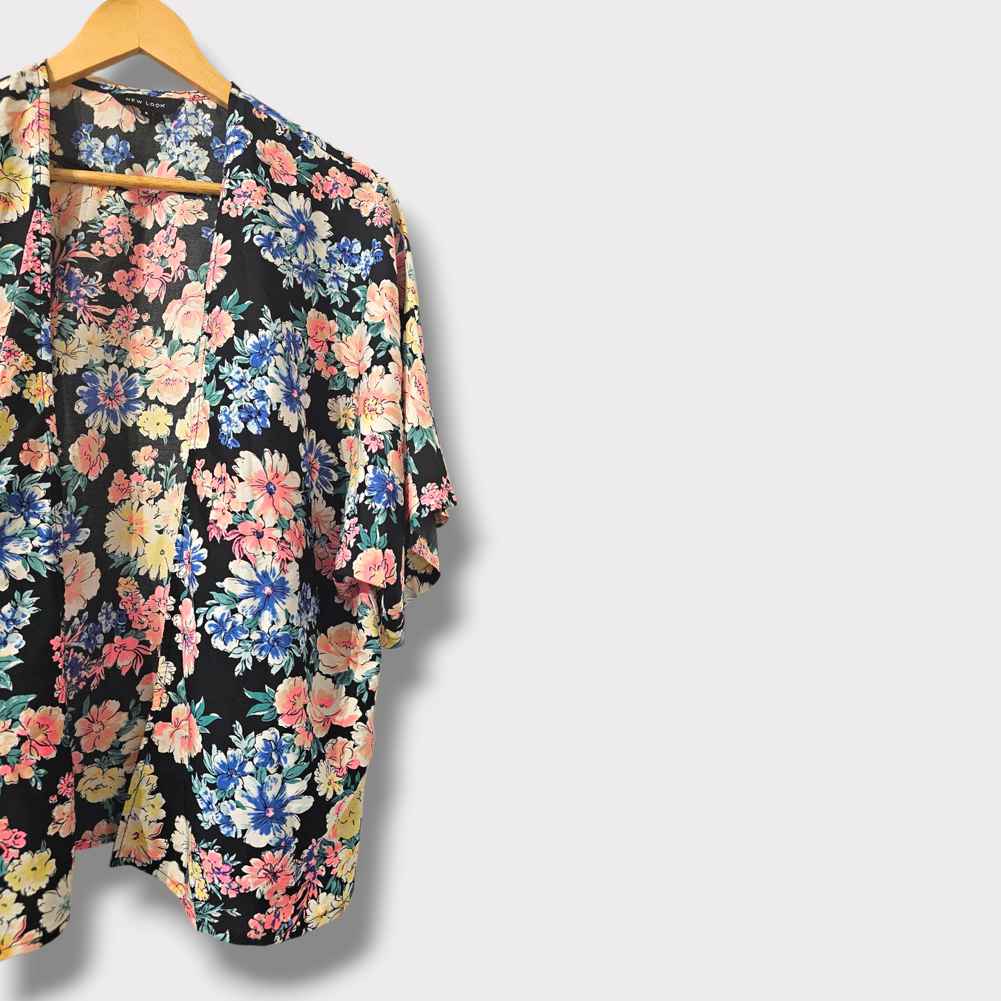 New Look Floral Kimono – Black Multi-Colour – Size UK 8