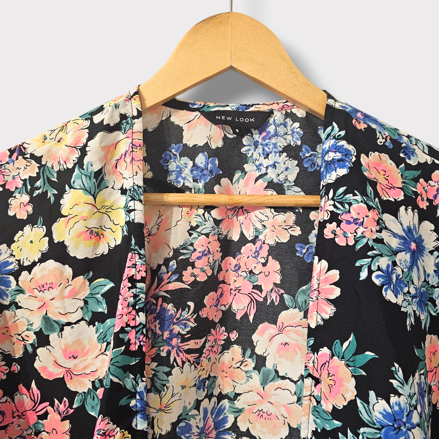 New Look Floral Kimono – Black Multi-Colour – Size UK 8