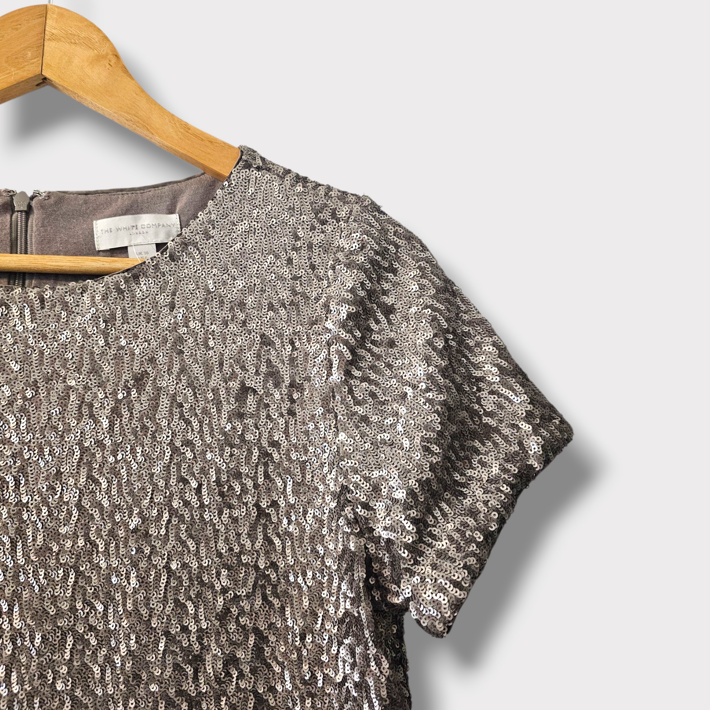 The White Company Sequin Top – Mocha/Taupe – UK 10 – Short Sleeve – Great Condition