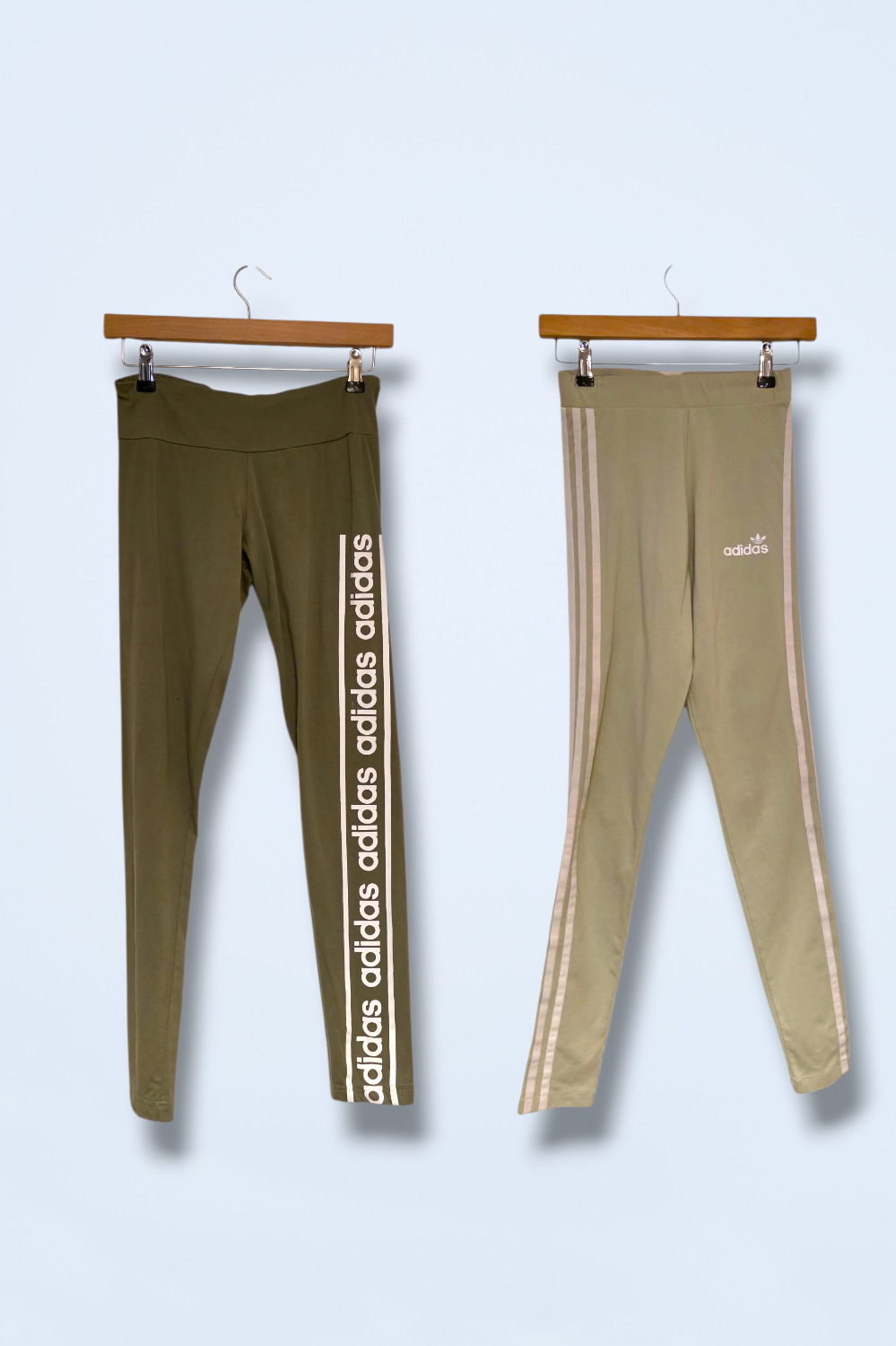 Adidas Mint & Khaki Two Pairs of Leggings Size Small Cotton