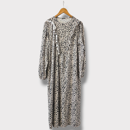 Zara Animal Print Ruffle Midi Dress – Size M – Long Sleeve