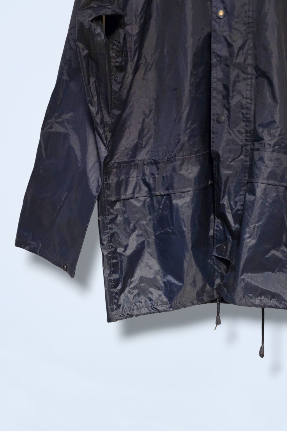 Arco Essentials Navy Blue Rain Coat Size Small Hidden Hood