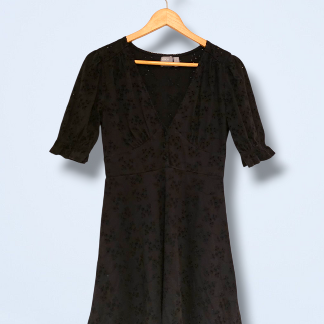 Asos Black Crochet Summer Dress V-Neck Button Top Size 10