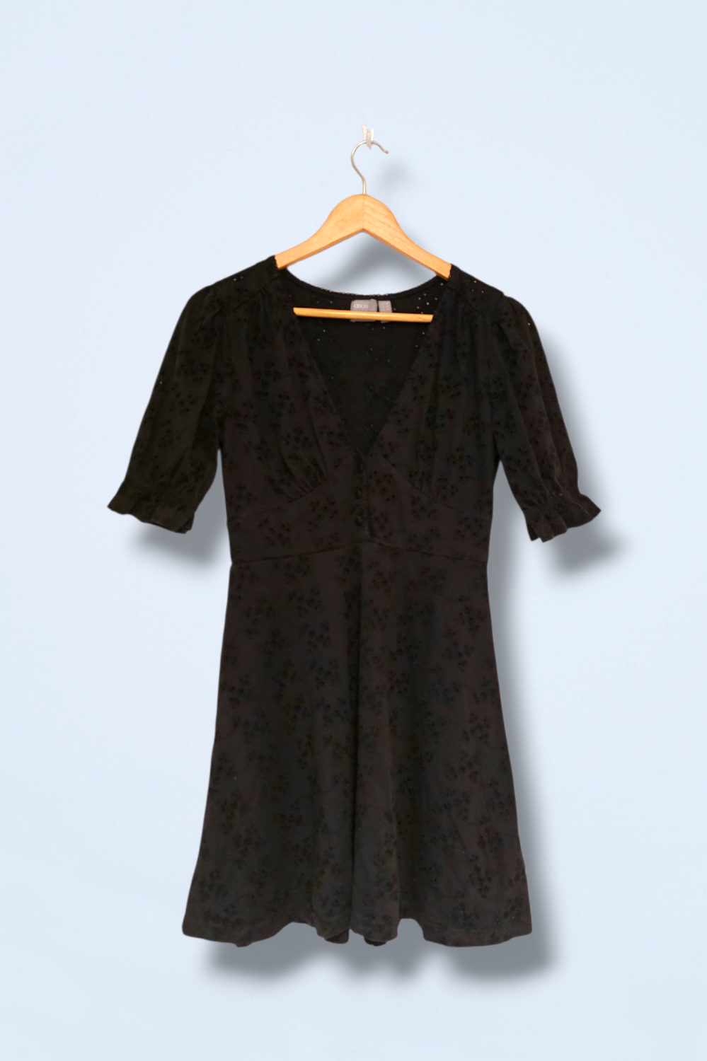 Asos Black Crochet Summer Dress V-Neck Button Top Size 10