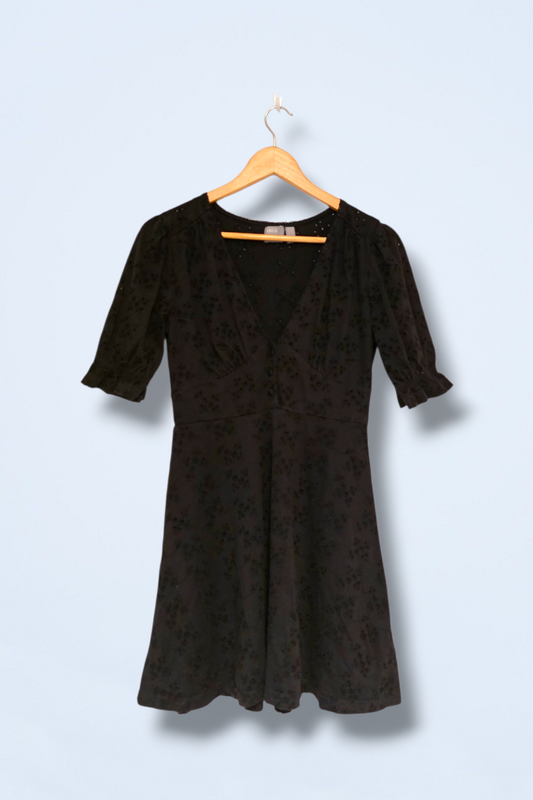 Asos Black Crochet Summer Dress V-Neck Button Top Size 10