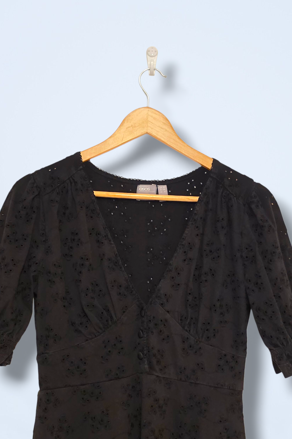 Asos Black Crochet Summer Dress V-Neck Button Top Size 10