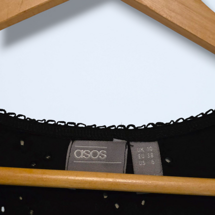 Asos Black Crochet Summer Dress V-Neck Button Top Size 10