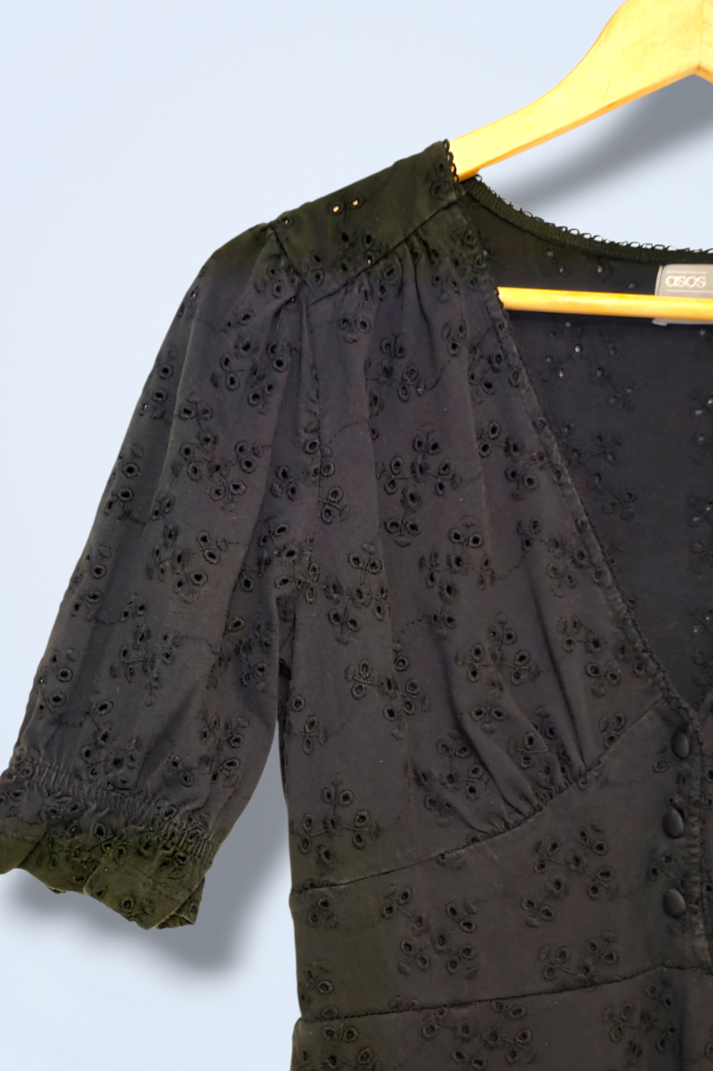 Asos Black Crochet Summer Dress V-Neck Button Top Size 10