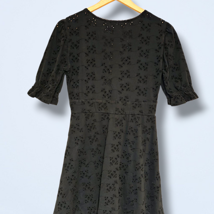 Asos Black Crochet Summer Dress V-Neck Button Top Size 10