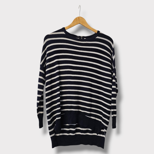Atmosphere Navy & White Striped Jumper – Long Sleeve – Zip Back