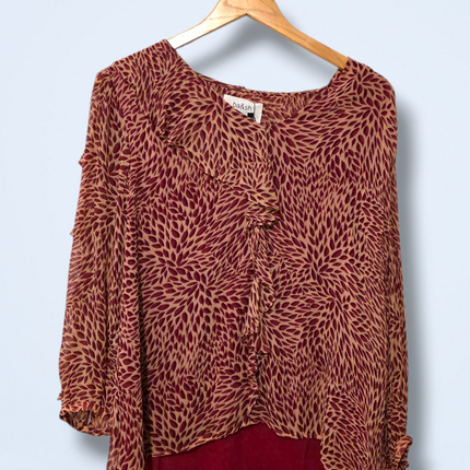 Ba&sh Size 8 Long-sleeved Printed Ruffled Blouse Viscose