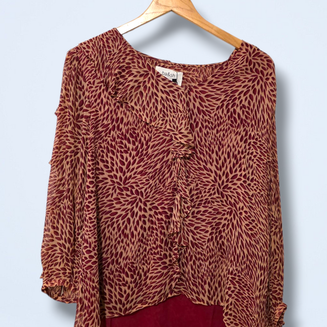 Ba&sh Size 8 Long-sleeved Printed Ruffled Blouse Viscose