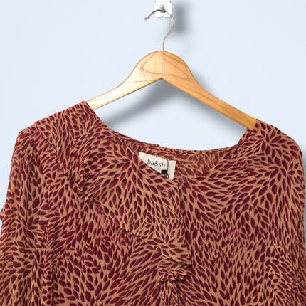 Ba&sh Size 8 Long-sleeved Printed Ruffled Blouse Viscose
