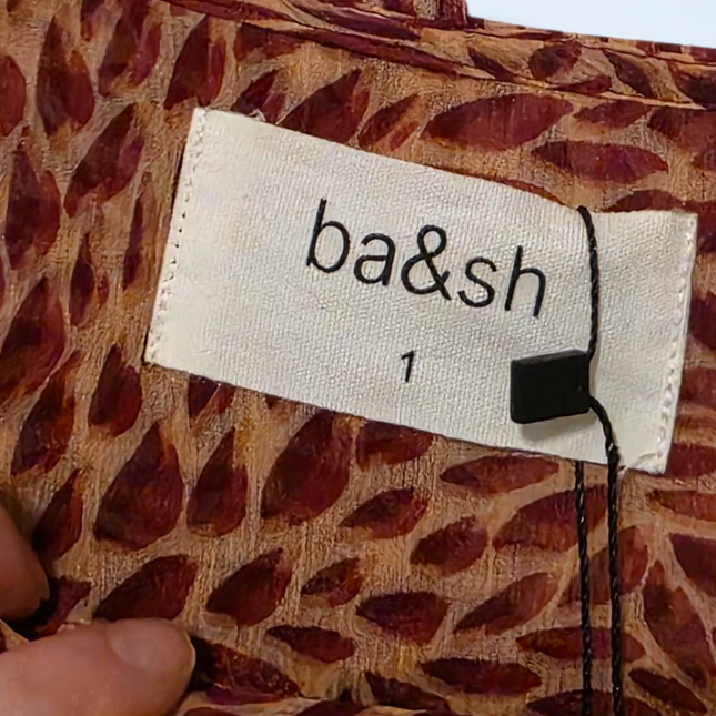 Ba&sh Size 8 Long-sleeved Printed Ruffled Blouse Viscose