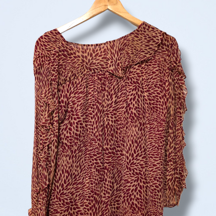 Ba&sh Size 8 Long-sleeved Printed Ruffled Blouse Viscose
