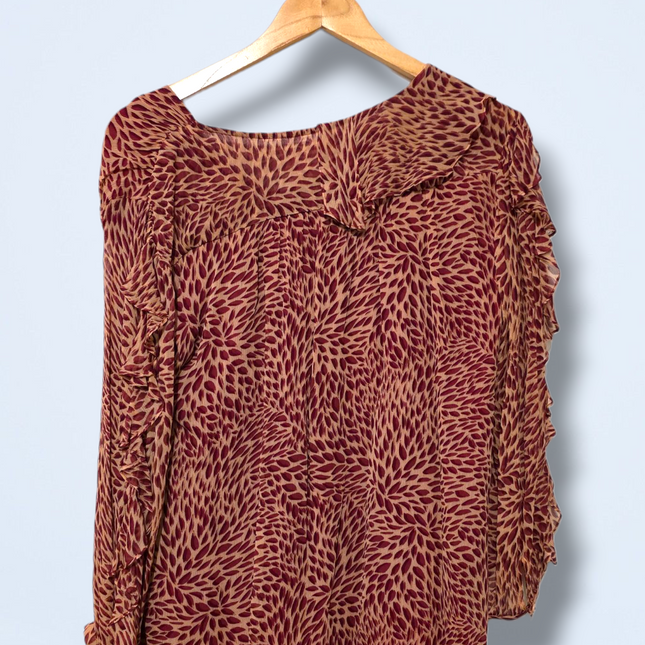 Ba&sh Size 8 Long-sleeved Printed Ruffled Blouse Viscose