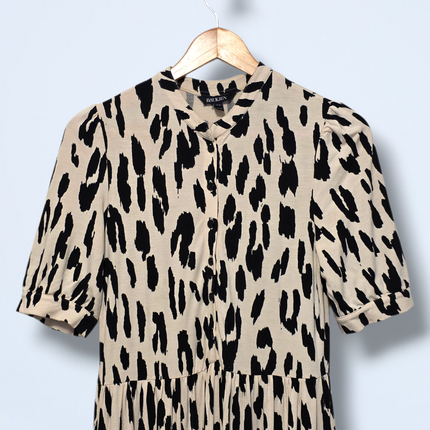 Baukjen – Black and White Animal Print Dress – Button-up – Size 8