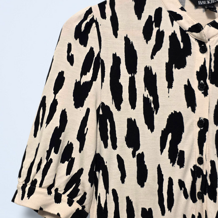 Baukjen – Black and White Animal Print Dress – Button-up – Size 8