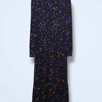 Baukjen – Size 8 – Blue & Orange Leopard Print Midi – Button-up