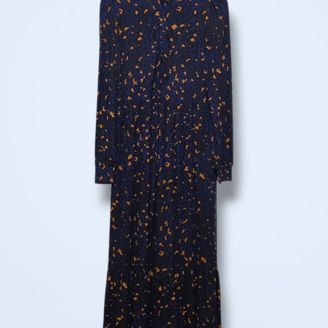 Baukjen – Size 8 – Blue & Orange Leopard Print Midi – Button-up