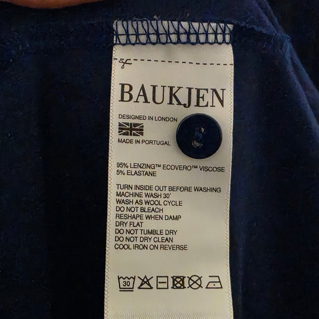 Baukjen – Size 8 – Blue & Orange Leopard Print Midi – Button-up