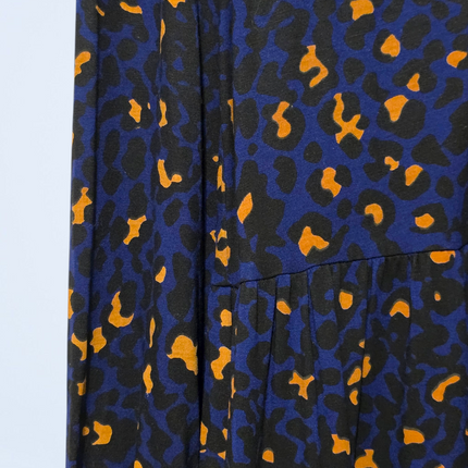 Baukjen – Size 8 – Blue & Orange Leopard Print Midi – Button-up