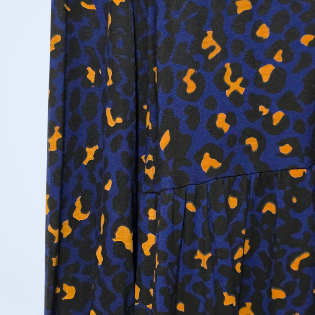 Baukjen – Size 8 – Blue & Orange Leopard Print Midi – Button-up