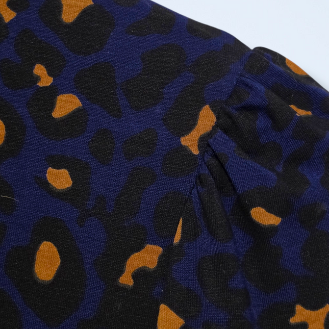 Baukjen – Size 8 – Blue & Orange Leopard Print Midi – Button-up