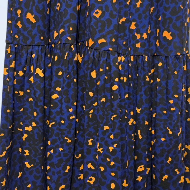 Baukjen – Size 8 – Blue & Orange Leopard Print Midi – Button-up