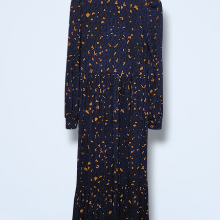 Baukjen – Size 8 – Blue & Orange Leopard Print Midi – Button-up