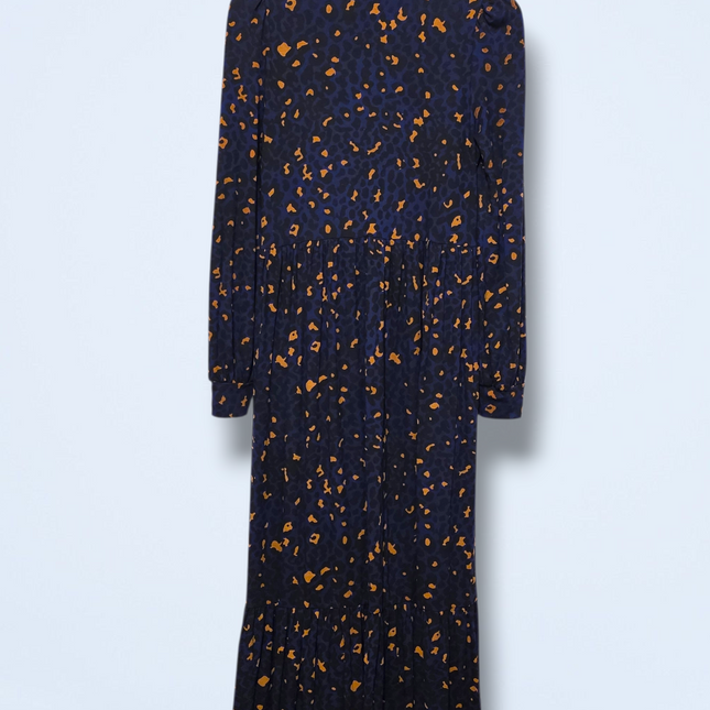 Baukjen – Size 8 – Blue & Orange Leopard Print Midi – Button-up