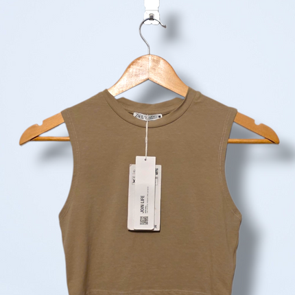Zara Sleeveless Crop Top – Khaki – XS – New With Tags