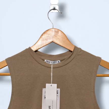 Zara Sleeveless Crop Top – Khaki – XS – New With Tags