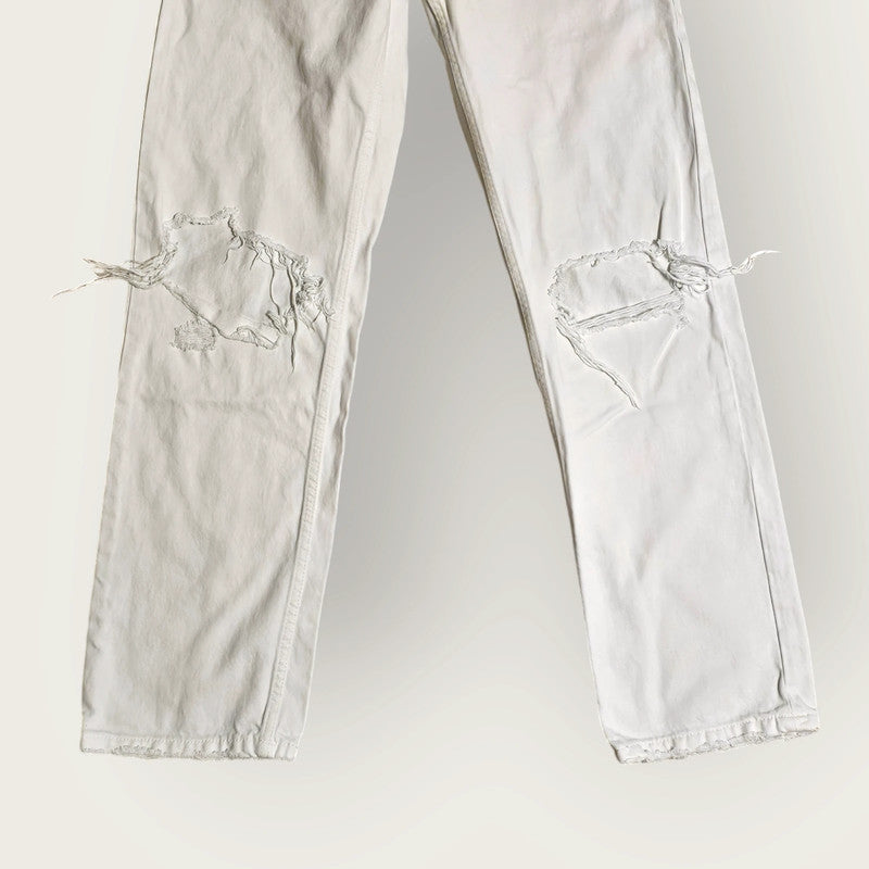 Bershka Size 10 | White High-waisted Ripped Jeans