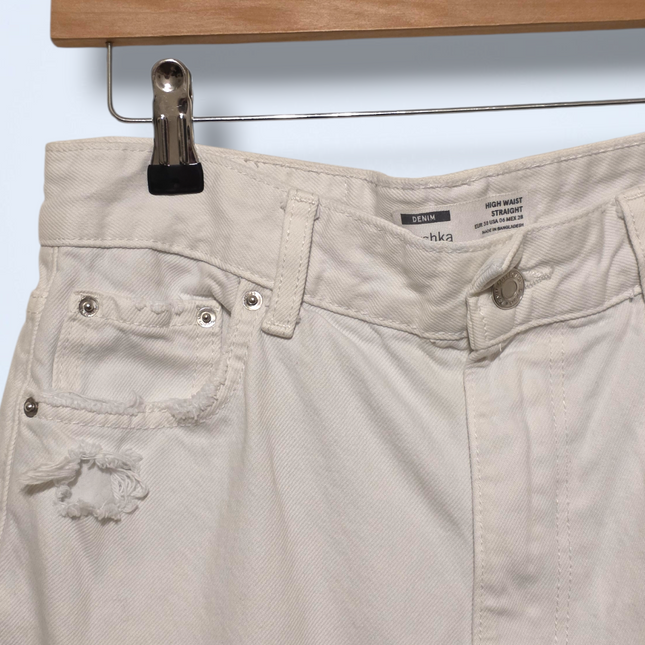 Bershka – White Ripped Denim Jeans - W28 - 100% Cotton