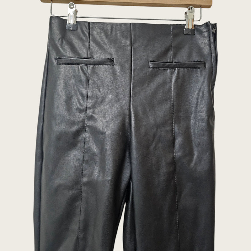 Black Faux Leather Trousers Zara Size Small - Pleat Front