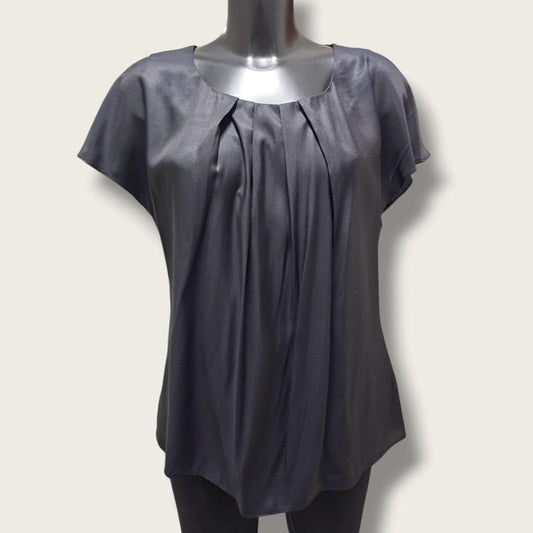 Black Silk Mix UK 14 Boden Blouse with Pleated Front