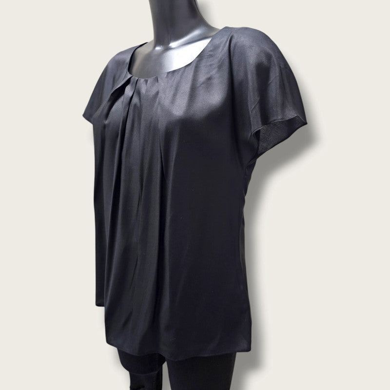 Black Silk Mix UK 14 Boden Blouse with Pleated Front