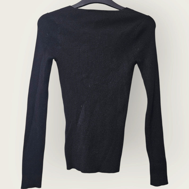 Black V-neck Ribbed Jumper | Fitted George New Small