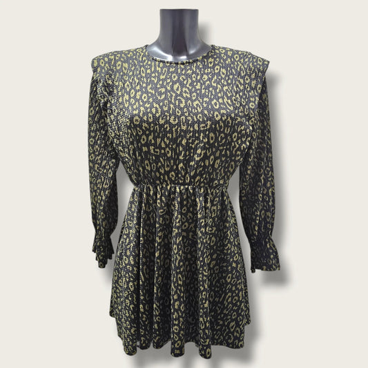 Black & Khaki Green Animal Print Dress Zara Small