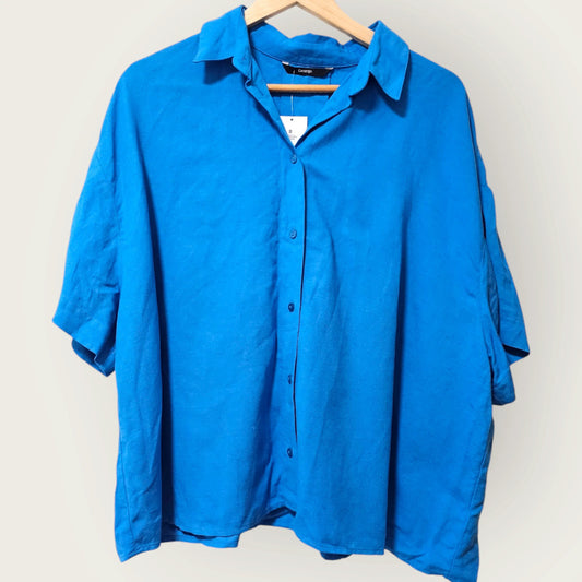 Blue Semi-cropped Blue Shirt | New, UK 16