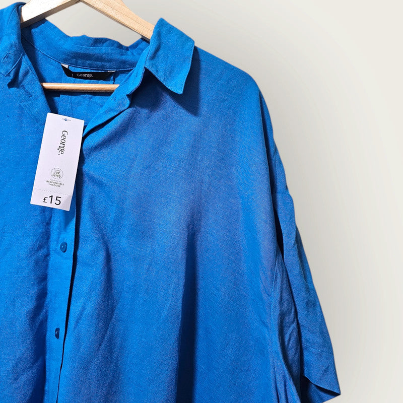 Blue Semi-cropped Blue Shirt | New, UK 16