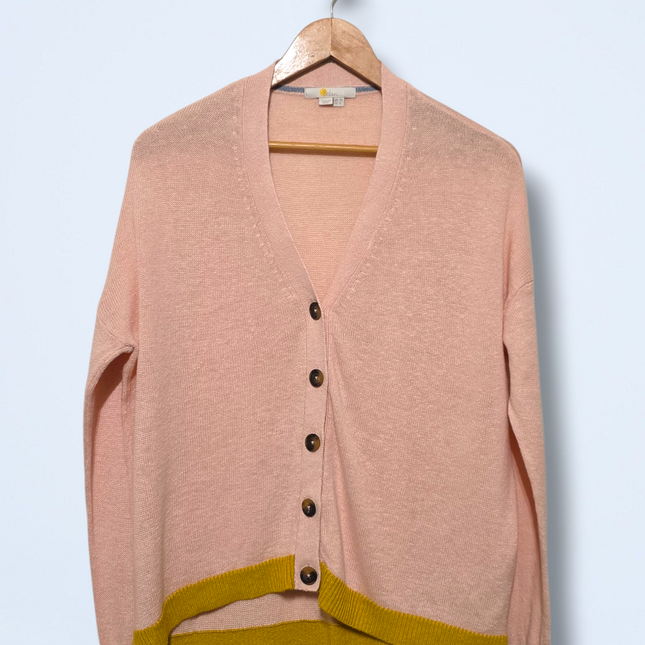 Boden – Size 10 – Linen Colour Block Cardigan – Pink Blue Mustard